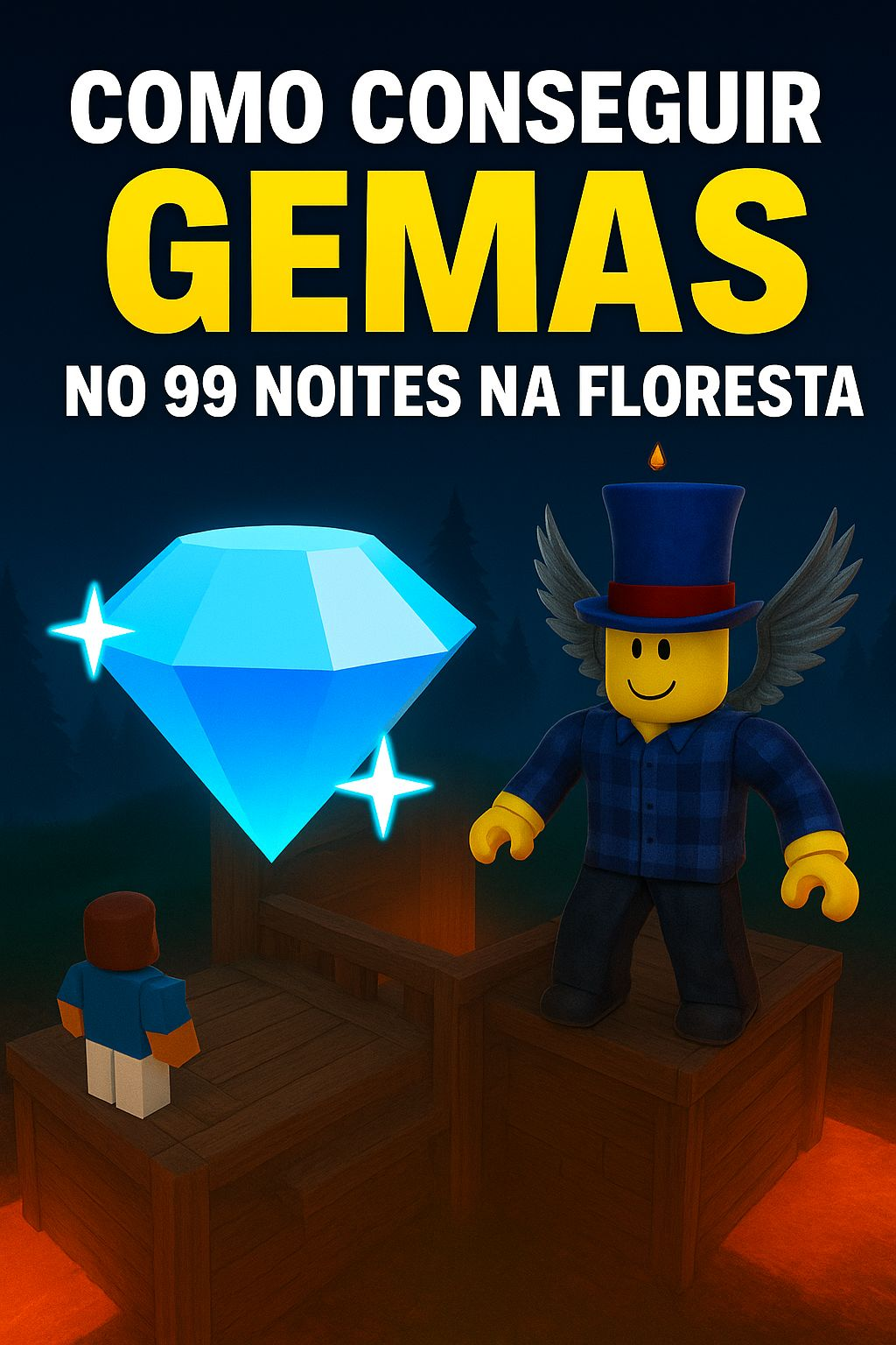 Jogador coletando gemas no 99 Noites na Floresta dentro do Roblox